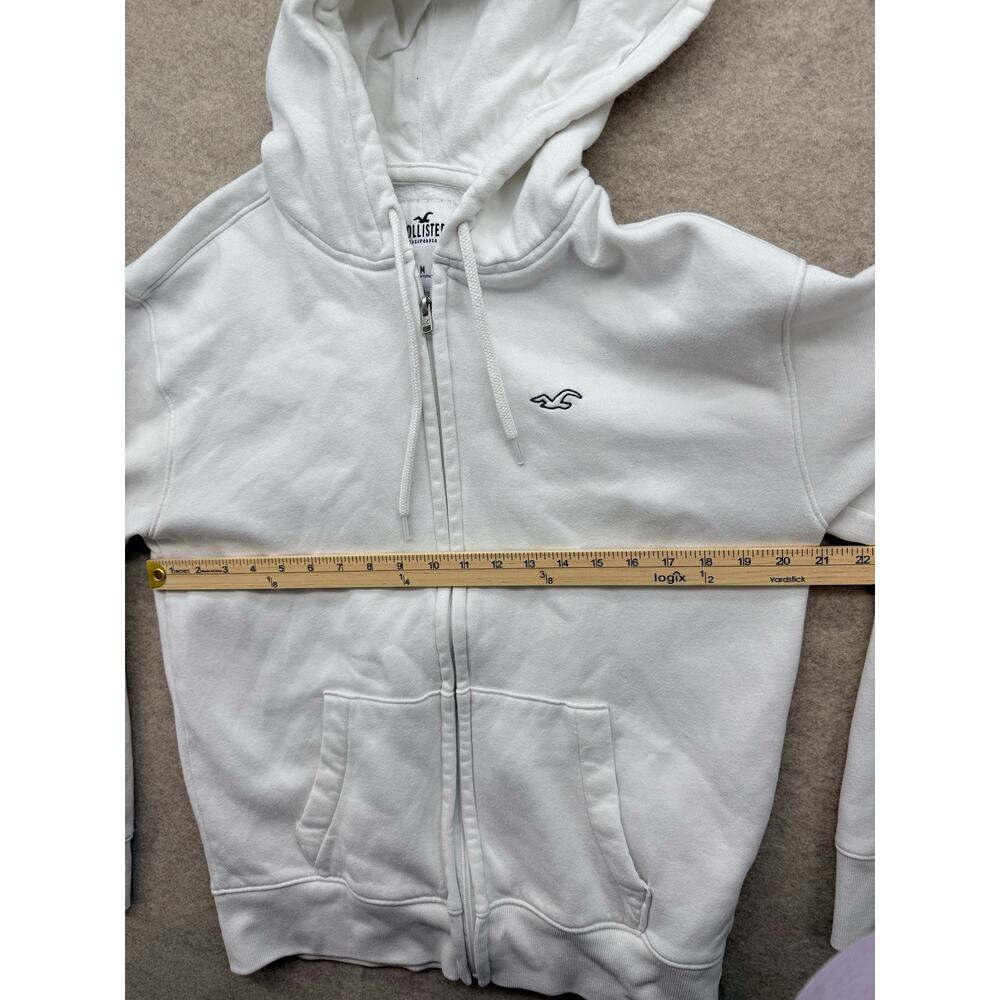Hollister White Zip Up Hoodie Womens Medium Logo Fleece Sweatshirt - Picture 5 of 6